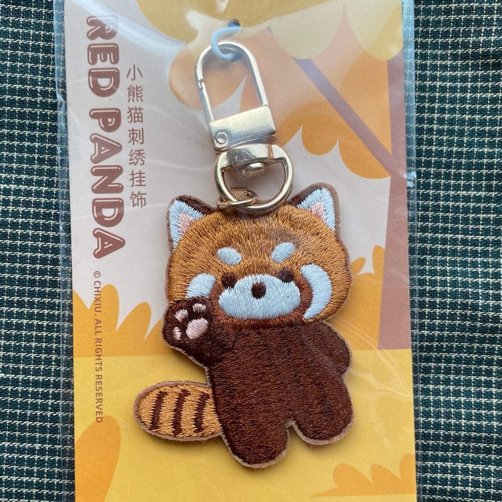 Embroidered Red Panda Greeting Keychain Bag Charm Birthday Gift Embroidery Patch